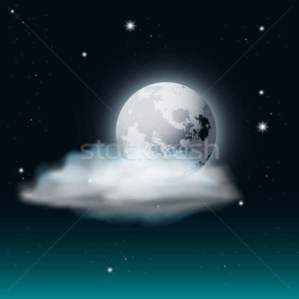 600x600 Vector Cloudy Night Sky Illustration With Moon And Stars Vector