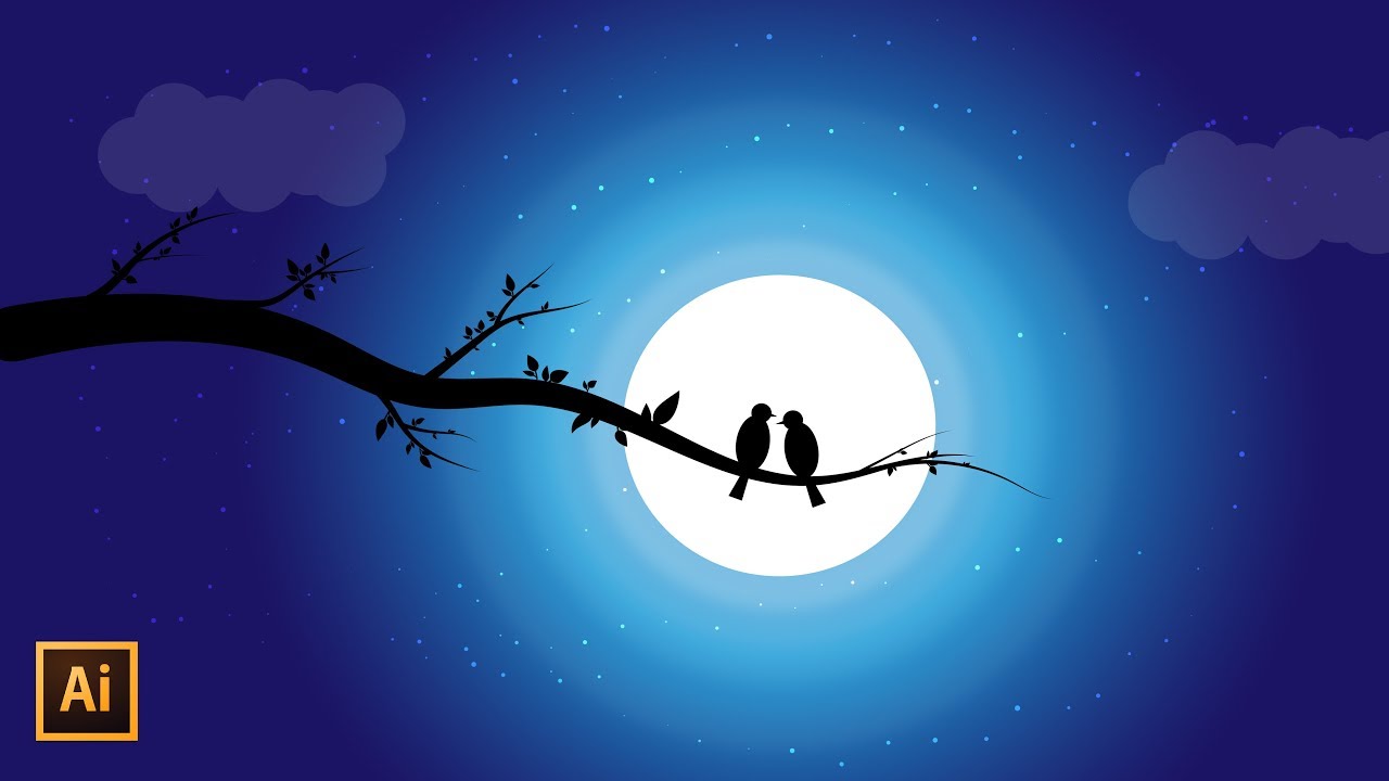1280x720 Night Sky Vector Illustration With Silhouette Moonlight
