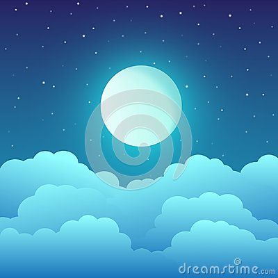 400x400 Full Moon With Clouds And Stars In The Night Sky Vector