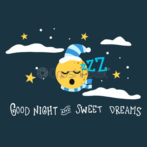 500x500 Good Night And Sweet Dreams Moon Cartoon Vector Illustration