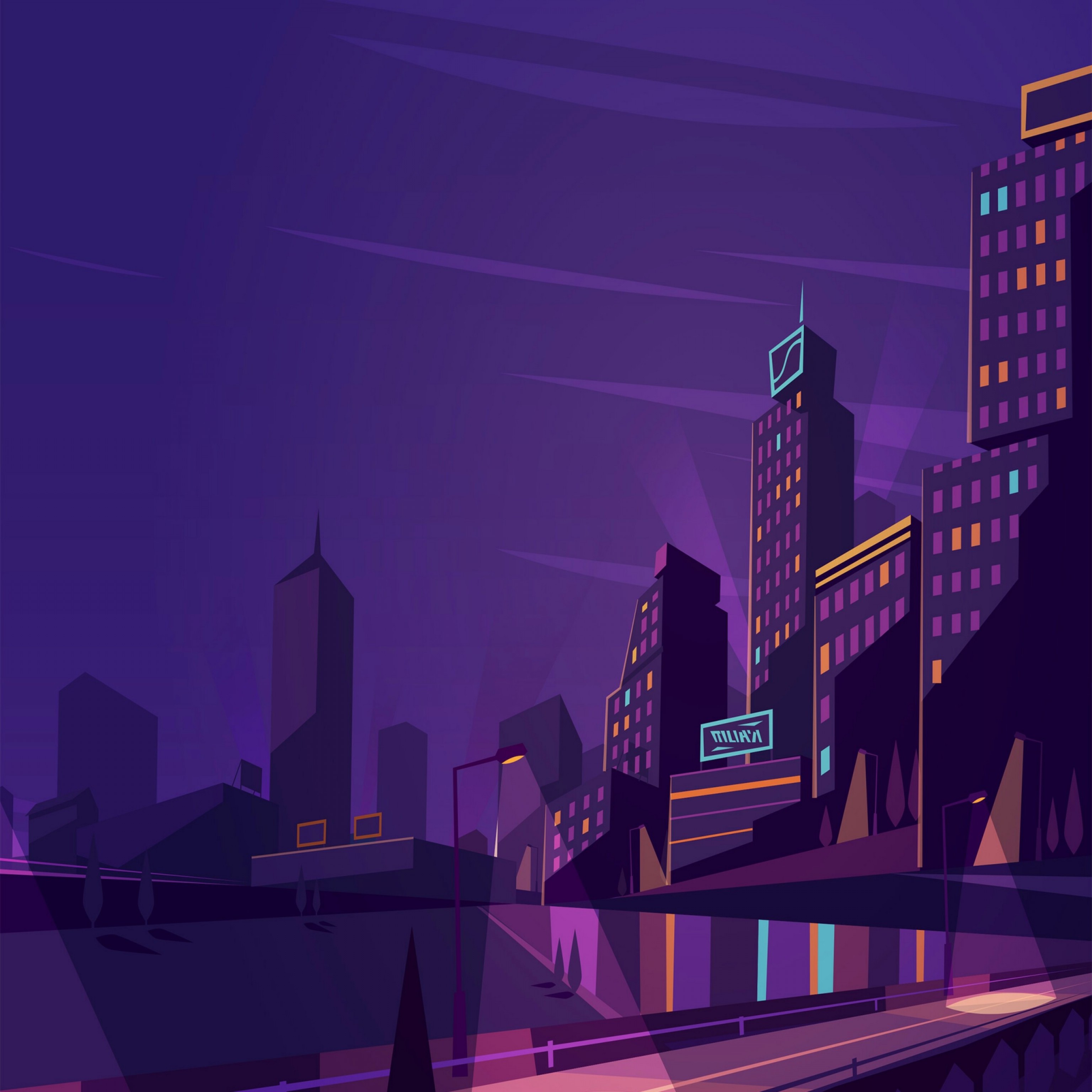 3072x3072 A City At Night Vector Qhd Wallpaper Soidergi