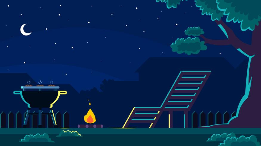 875x490 Backyard Barbecue In The Night Vector