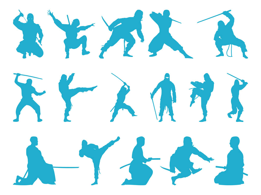 1024x765 Ninjas Silhouettes Vector Art Graphics