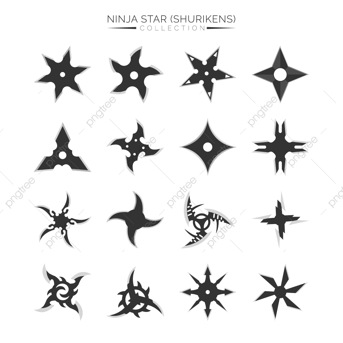 1200x1200 Ninja Star Shurikens Vector Collection, Black, Collection, Flat