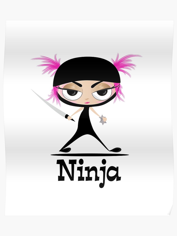 Cute Ninja Girl Vector Art Poster 750x1000 Cute Ninja Girl Vector Art Poster