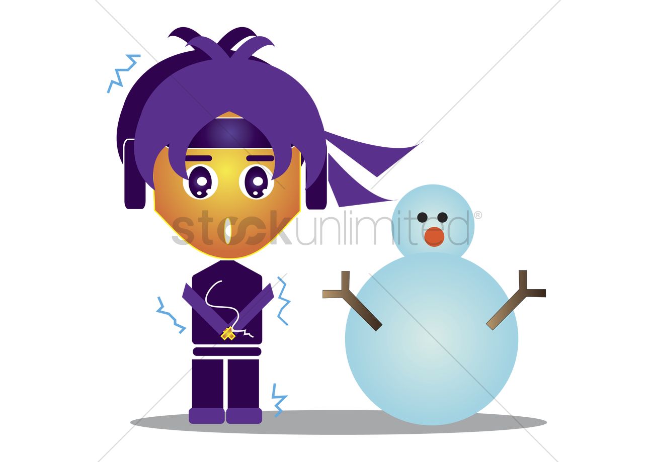 1300x919 Free Freezing Ninja With A Snowman Vector Image