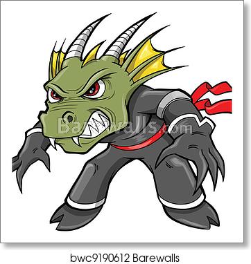 362x382 Warrior Ninja Dragon Lizard Vector Art Print Barewalls Posters
