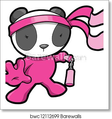 362x382 Cute Pink Panda Bear Ninja Vector, Art Print Barewalls Posters