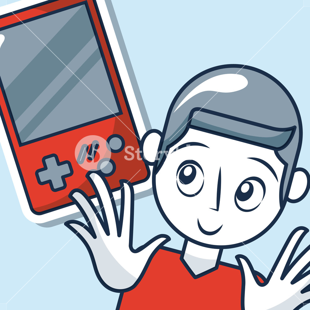 1000x1000 Creative Idea Boy Smiling Hand Up Game Nintendo Vector