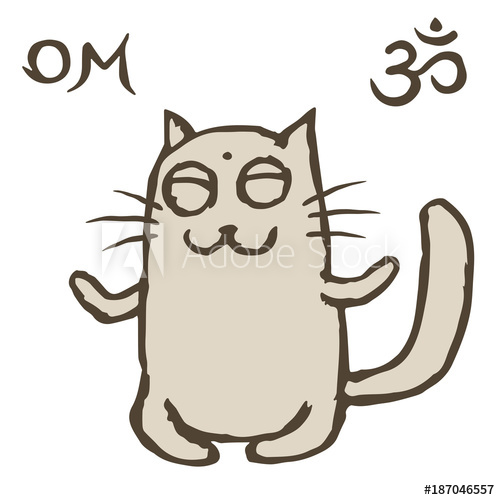 500x500 Cartoon Cat Tik Sits Immersed In Nirvana Vector Illustration