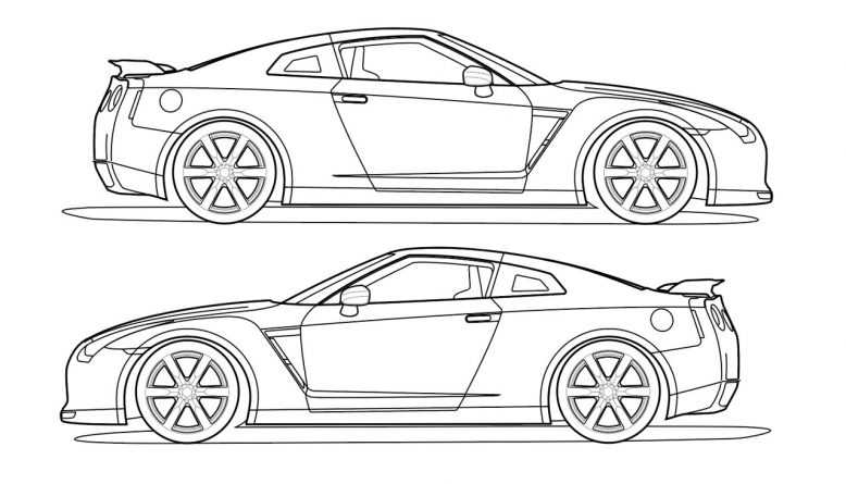 778x445 Side View Vector Line Drawing Of A Nissan Gt R