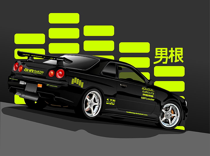 Hd Wallpaper Black Nissan Skyline, Vector, Rear, Car, Land 728x539 Hd Wallpaper Black Nissan Skyline, Vector, Rear, Car, Land