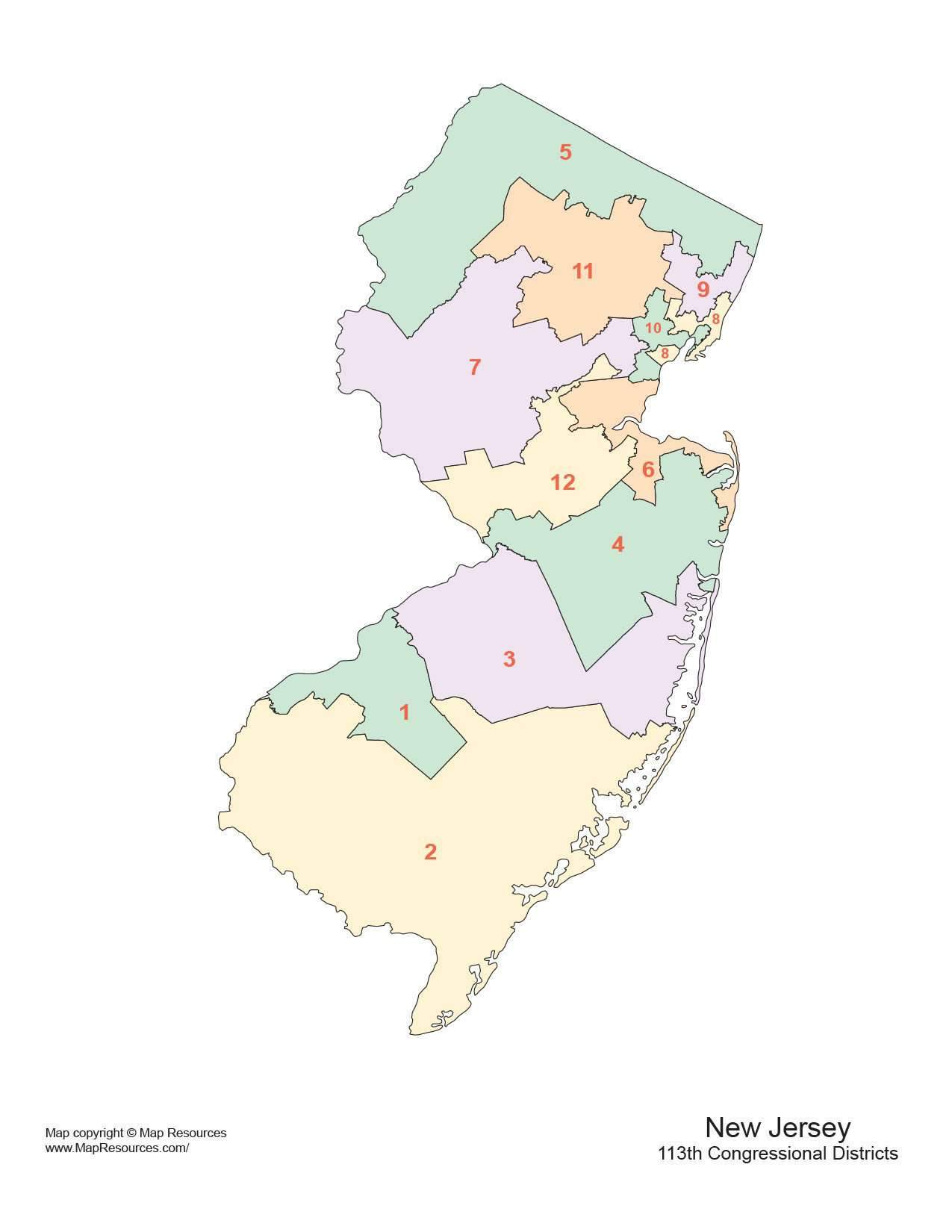 1275x1650 New Jersey Map With Congressional Districts