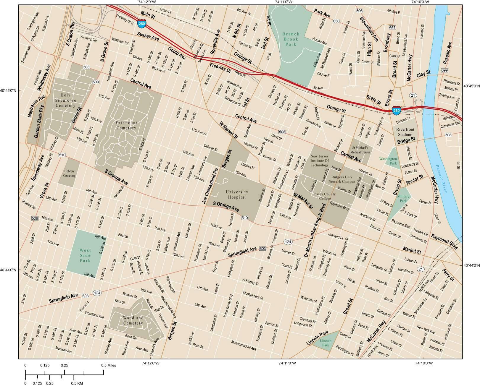 1622x1306 Newark Map With Local Streets In Adobe Illustrator Vector Format