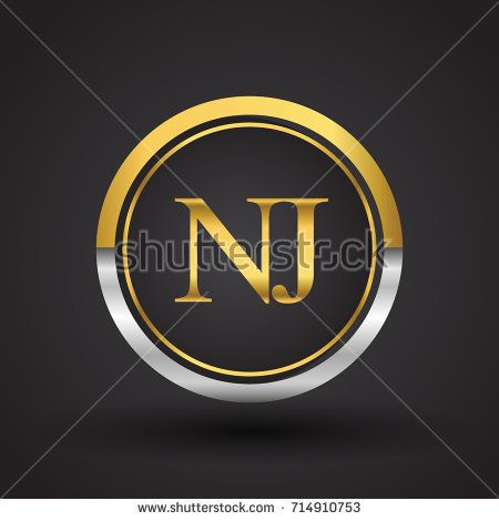 450x470 Nj Letter Logo In A Circle, Gold And Silver Colored Vector Design