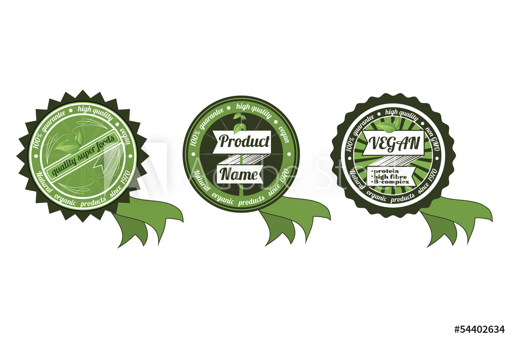 1000x667 Three Vector Organicnon Gmoeco Badges With Ribbon Foto, Poster