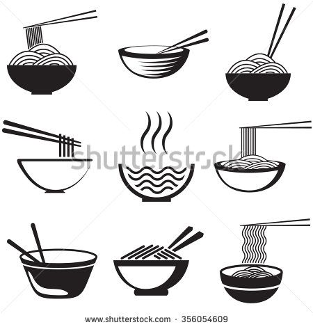 450x470 Set Of Noodles Or Spaghetti In Different Dishes Black On White