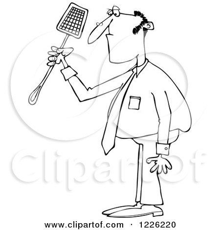 450x470 Clipart Of An Outlined Businessman Holding A Noose Fly Swatter