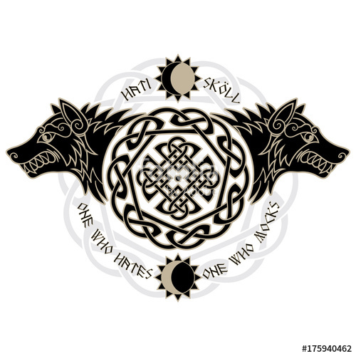 500x500 Two Wolves From Norse Mythology, Hati And Skoll Devour The Sun