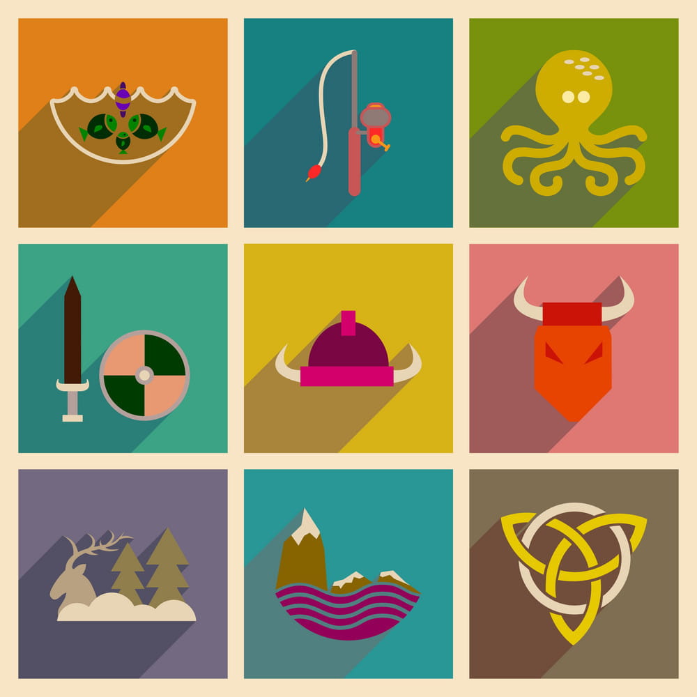 1000x1000 Concept Of Flat Icons With Long Shadow Norse Vector