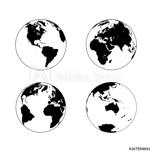 500x500 Black Earth Globe In Line Art Style In Four Turns On White