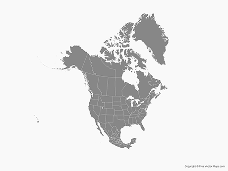 460x345 Vector Map Of North America With Us States, Mexican States