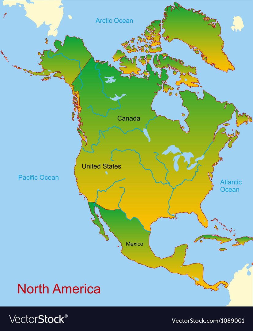 Map Of North America Continent Royalty Free Vector Image 826x1080 Map Of North America Continent Royalty Free Vector Image