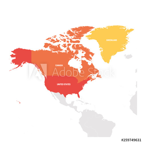 500x500 North America Region Map Of Countries In Northern America Vector
