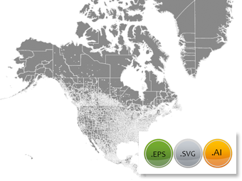 340x255 North America Vector Map Region, Province, Districts