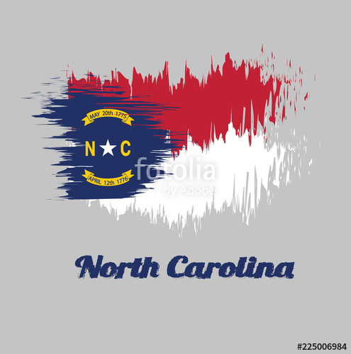 495x500 Brush Style Color Flag Of North Carolina, A Blue Union, A White