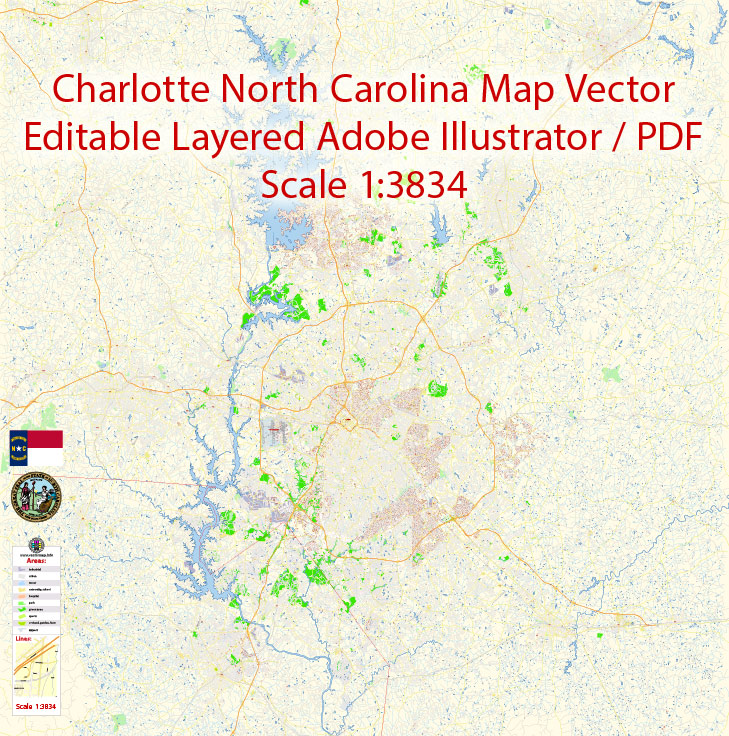 729x736 Charlotte North Carolina Map Vector Grande Exact City Plan