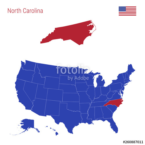 500x500 The State Of North Carolina Is Highlighted In Red Vector Map