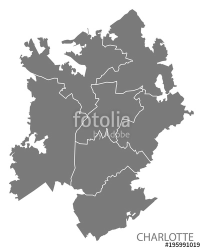 Charlotte North Carolina City Map With Boroughs Grey Illustration 406x500 Charlotte North Carolina City Map With Boroughs Grey Illustration