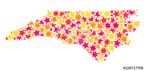 500x246 Map Of North Carolina State Composed With Colored Flat Stars