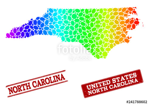 500x353 Spectrum Dotted Map Of North Carolina State And Red Grunge Stamps