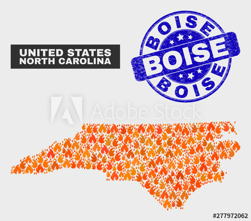 500x441 Vector Collage Of Flamed North Carolina State Map And Blue Rounded