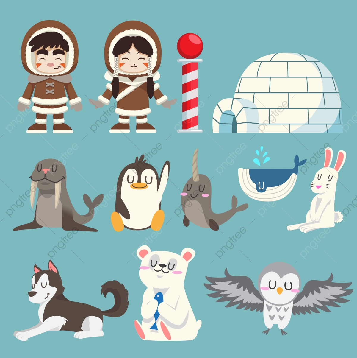 Cute Arctic And North Pole Animals Vector Set, Sticker, Doodle 1200x1202 Cute Arctic And North Pole Animals Vector Set, Sticker, Doodle