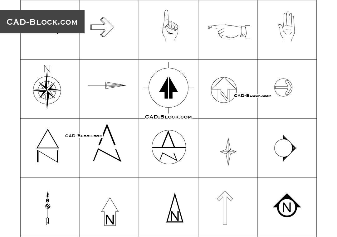 1080x760 North Symbols Dwg Free Download, Vector, Autocad