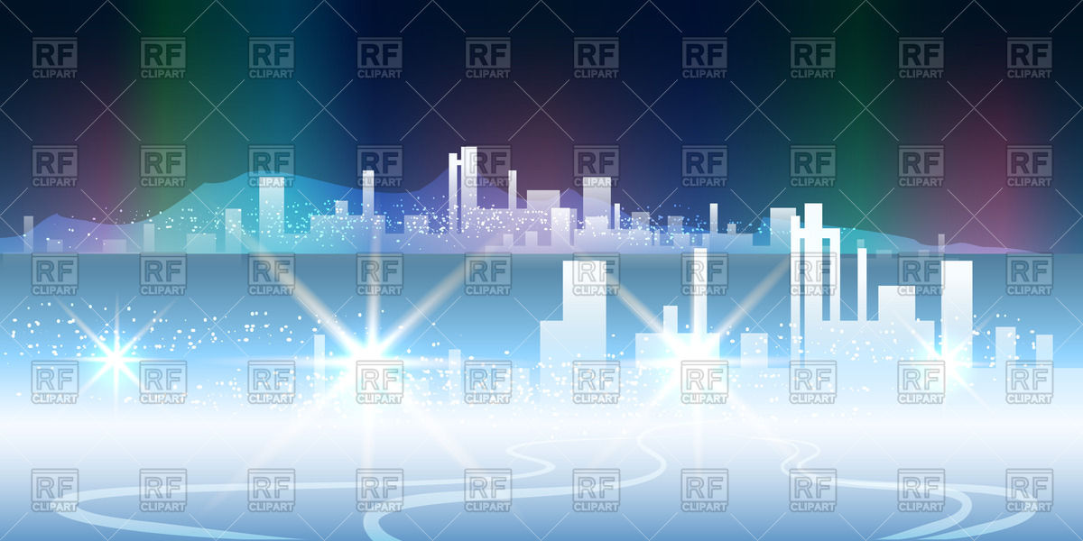 1200x600 Night City Against Northern Lights Vector Image Of Architecture