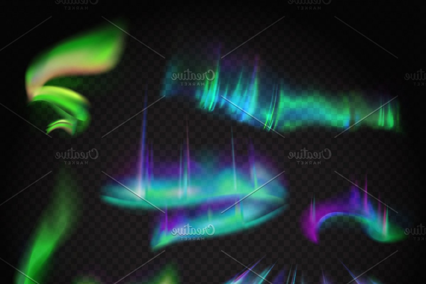 1440x960 Realistic Vector Northern Lights Set Lamaison