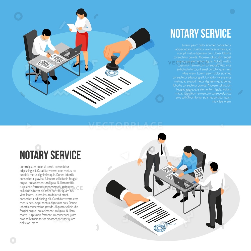 1000x1000 Notary Service Isometric Horizontal Banners Persons Vector