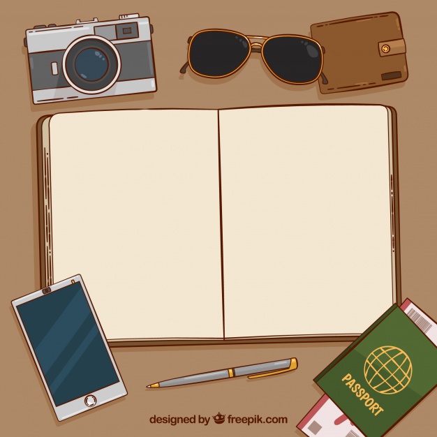 626x626 Notebook Background With Passport And Other Elements And Vintage