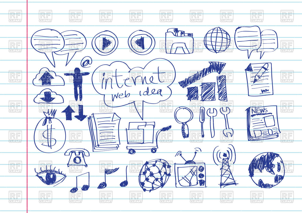1200x848 Internet Icons In Hand Drawn Style On Notebook Sheet Background