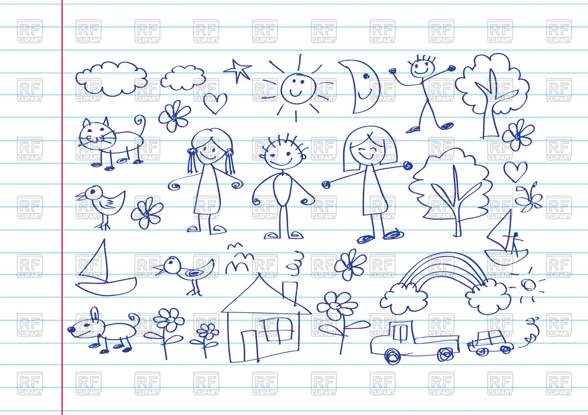 1200x848 Kid's Drawing With Happy Family On Notebook Sheet Background
