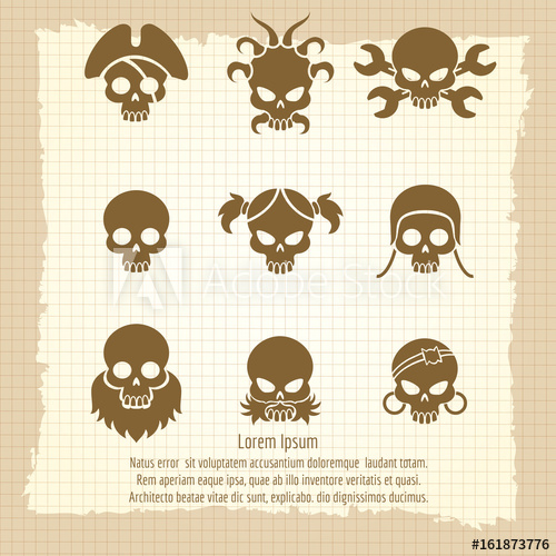 500x500 Skull Icons On Vintage Notebook Page, Vector Illustration