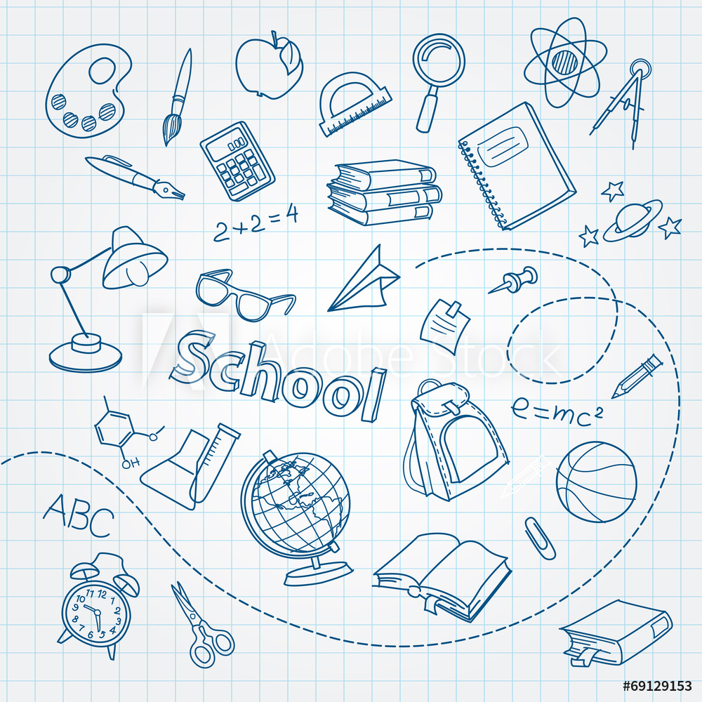 1000x1000 Fotografie, Obraz School Doodle On Notebook