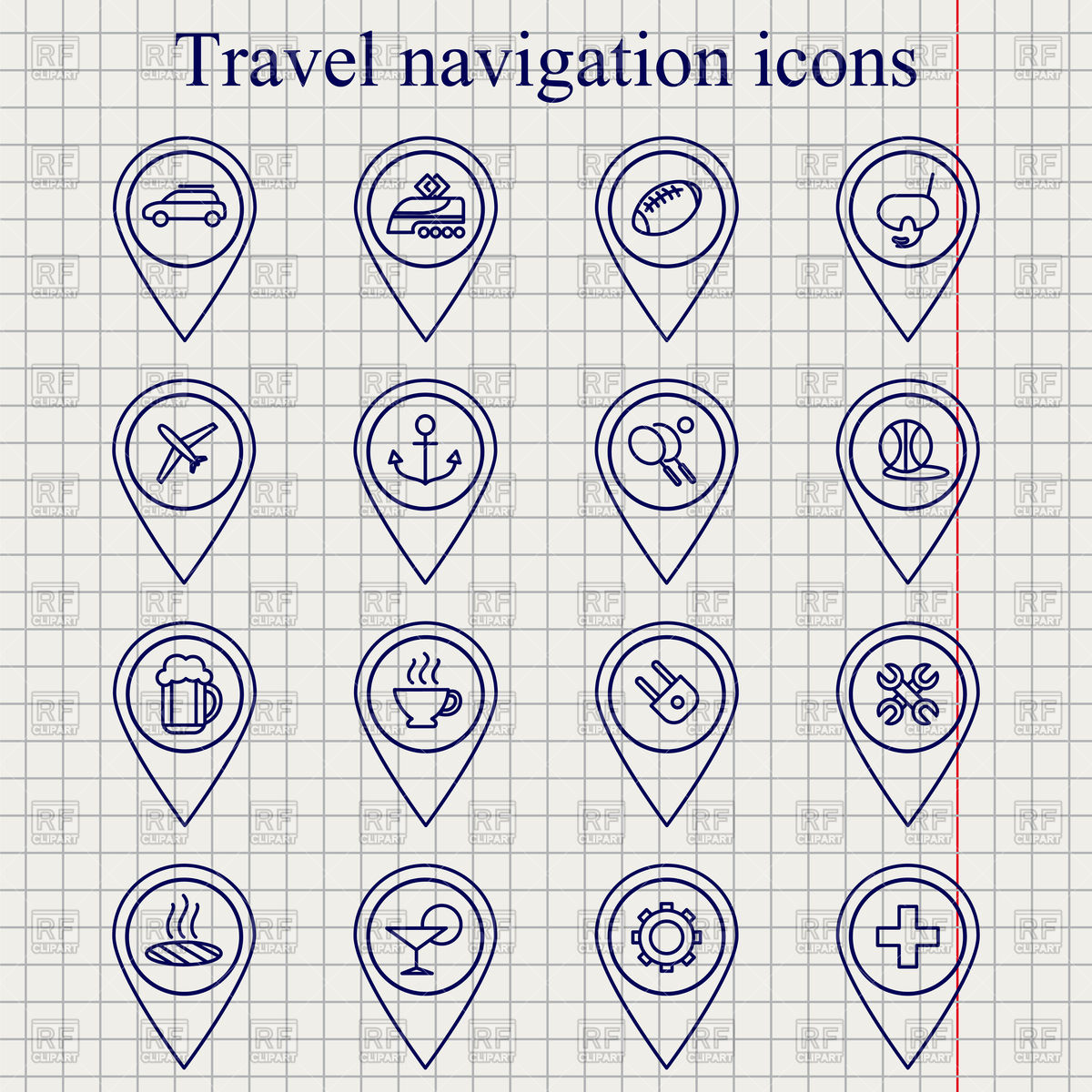1200x1200 Travel Navigation Icons On Notebook Paper Vector Image Of Icons