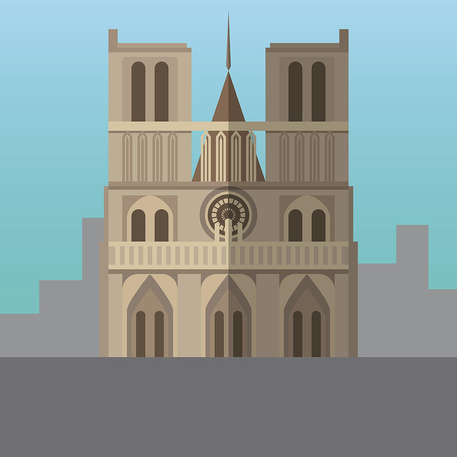 900x900 Notre Dame De Paris Cathedral, France Vector Illustration Drawing