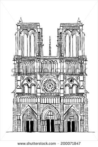 315x470 Notre Dame De Paris Cathedral, France Hand Drawing Sketch Vector