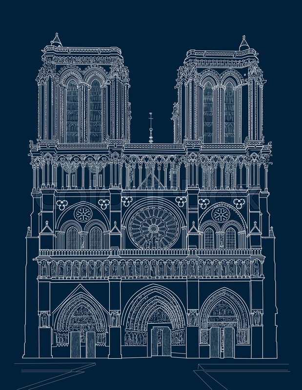 619x800 Sketch Of Notre Dame Cathedral In Stock Vector Colourbox